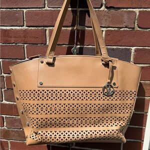 Nine West Tan Tote Bag with Geometric Perforations